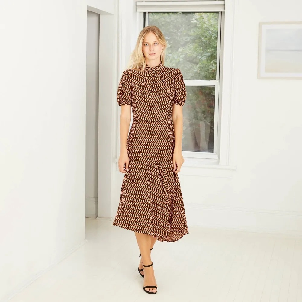 NWT Who What Wear Geometric Print Puff Sleeve Dress - Picture 2 of 16